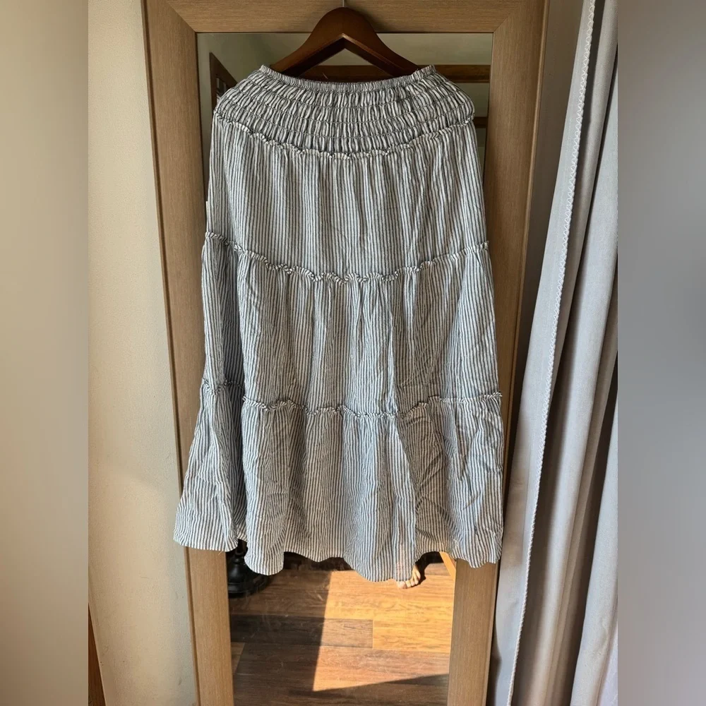 Max Studio Striped Cotton Blend Maxi Skirt Small Cottage core